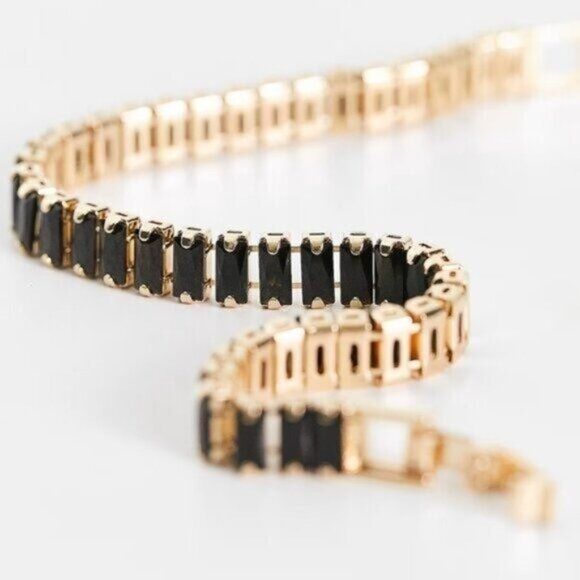 Black Tennis Bracelet Waterproof Gold Clasp Beautiful Black Everyday Jewelry - Picture 3 of 9